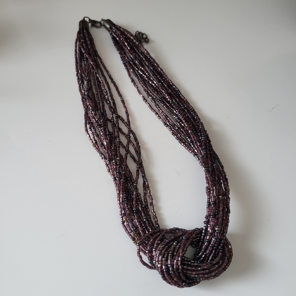 Purple Multistrand Knotted Seed Bead Necklace and Vintage Enamel Earrings - Picture 13 of 16